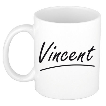 Naam cadeau mok / beker Vincent met sierlijke letters 300 ml