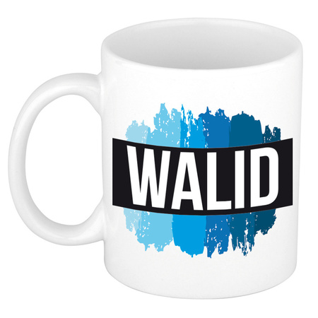 Name mug Walid with blue paint marks  300 ml