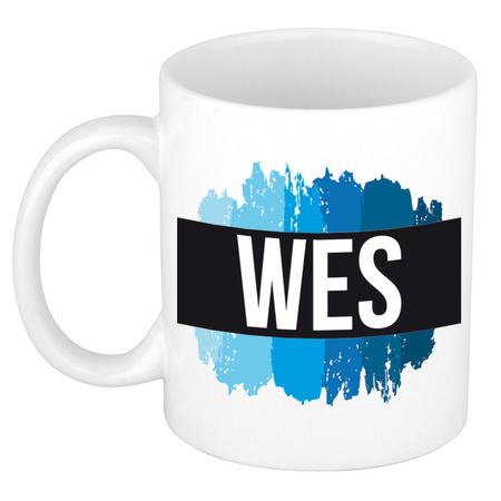 Name mug Wes with blue paint marks  300 ml