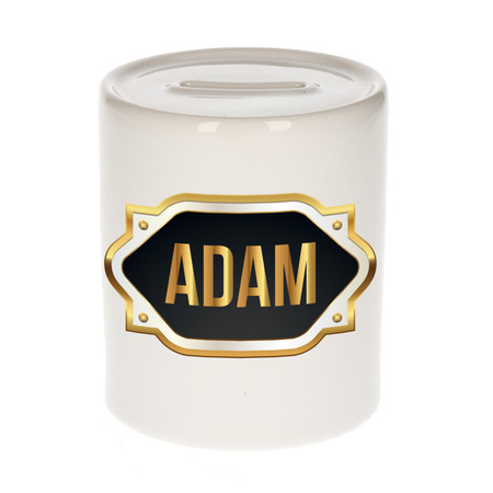 Naam cadeau spaarpot Adam met gouden embleem