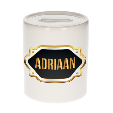 Name money box Adriaan with golden emblem