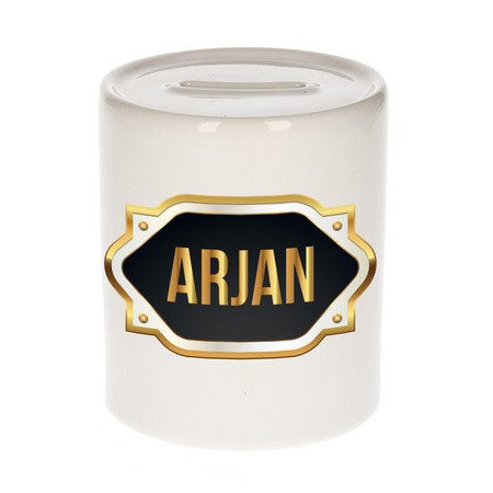 Name money box Arjan with golden emblem