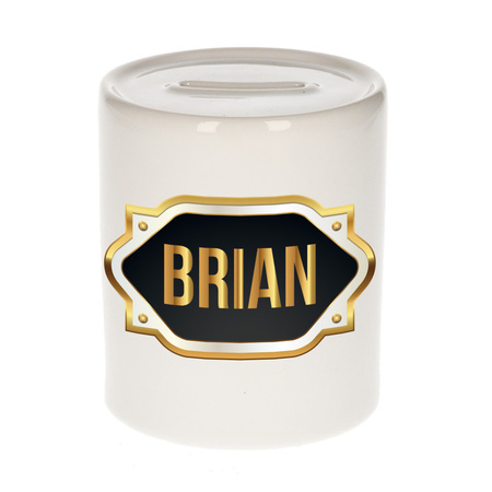 Naam cadeau spaarpot Brian met gouden embleem