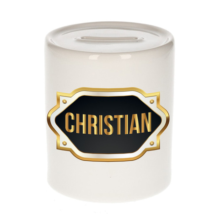 Name money box Christian with golden emblem