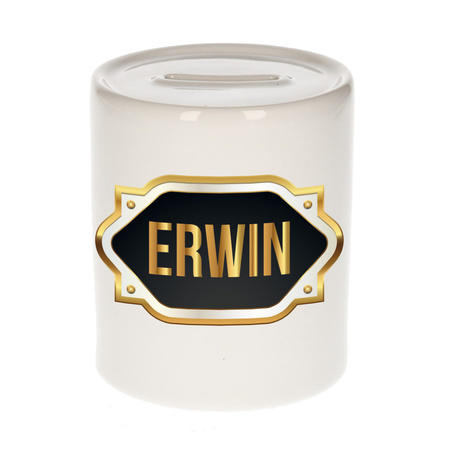 Naam cadeau spaarpot Erwin met gouden embleem