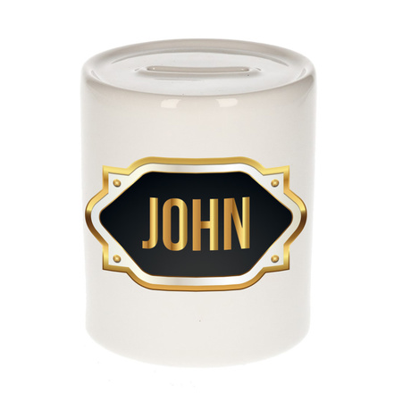 Name money box John with golden emblem