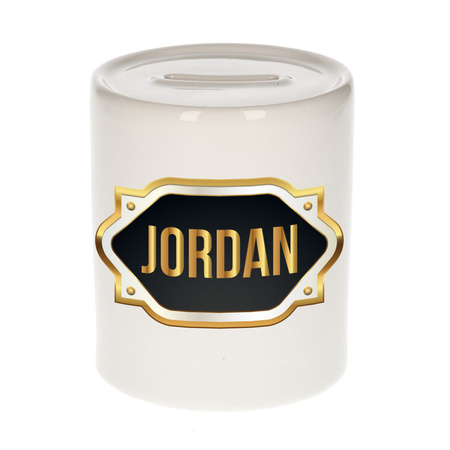 Naam cadeau spaarpot Jordan met gouden embleem