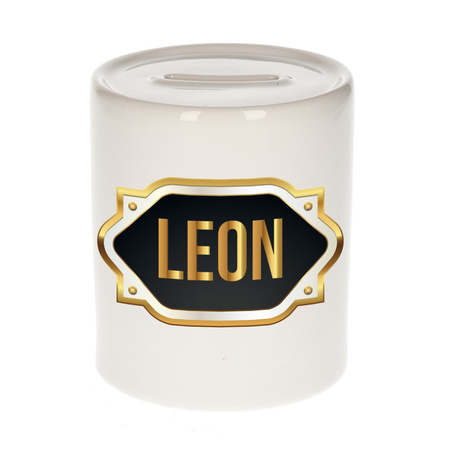Name money box Leon with golden emblem