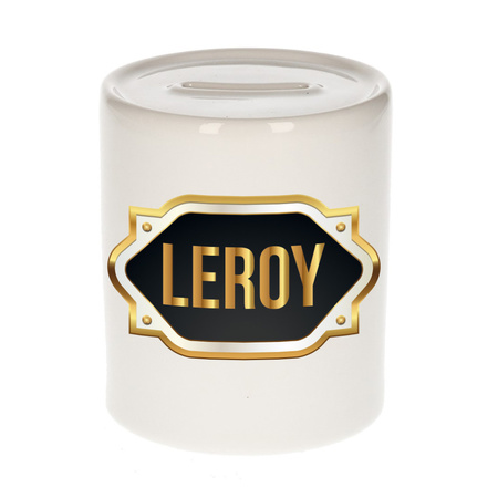 Name money box Leroy with golden emblem