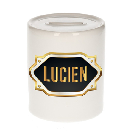 Naam cadeau spaarpot Lucien met gouden embleem