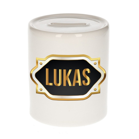 Name money box Lukas with golden emblem