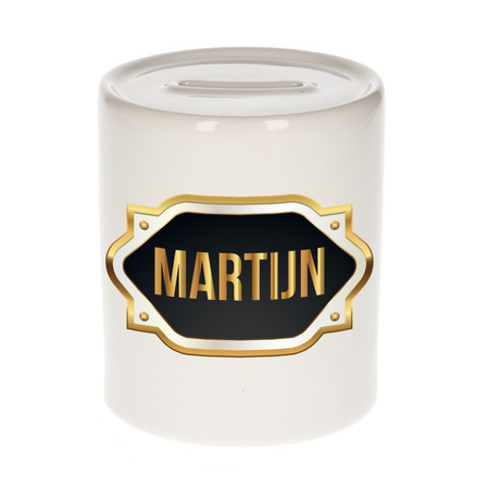 Name money box Martijn with golden emblem
