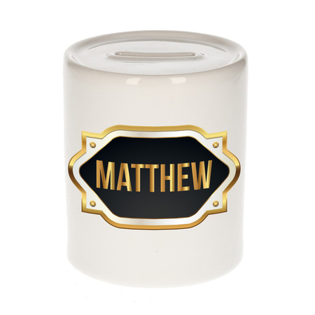 Name money box Matthew with golden emblem