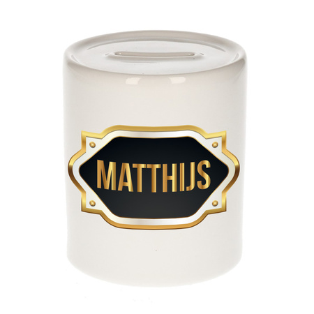 Name money box Matthijs with golden emblem