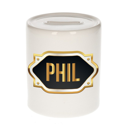 Name money box Phil with golden emblem