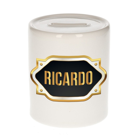 Naam cadeau spaarpot Ricardo met gouden embleem