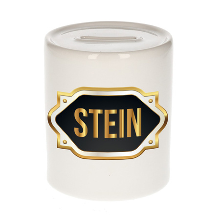 Name money box Stein with golden emblem