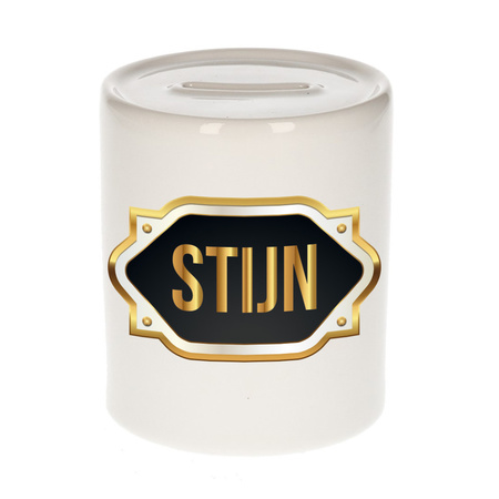Name money box Stijn with golden emblem
