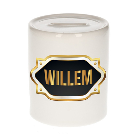 Naam cadeau spaarpot Willem met gouden embleem