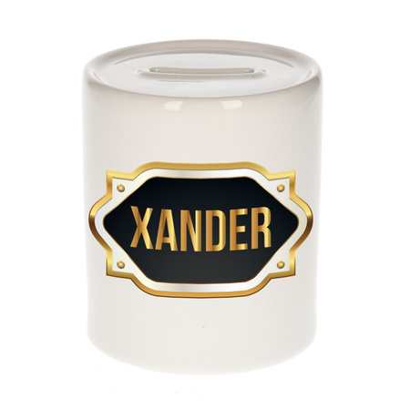 Name money box Xander with golden emblem