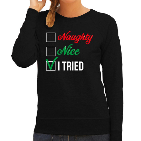 Naughty nice foute Kerstsweater / Kersttrui zwart voor dames