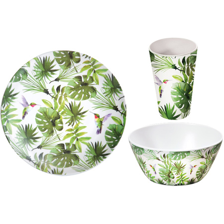 Breakfast tableware set plate/cup/bowl with tropical print for kids