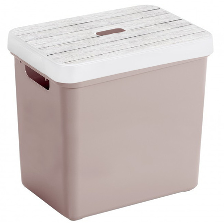 Opbergbox/mand oudroze 25 liter kunststof met deksel