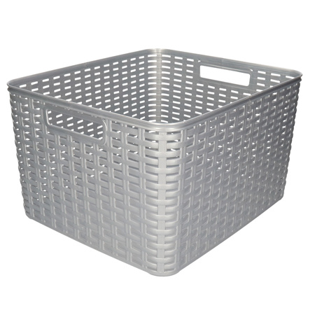 Home storage closet basket - rotan plastic - silver- 28 liter - 34 x 40 x 23 cm