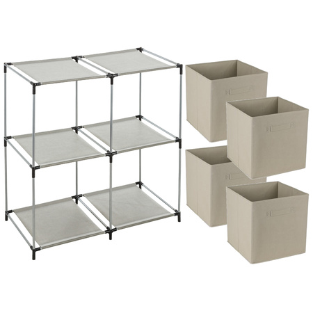 Storage basket Square Box - metal - grey - 67 x 68 cm - incl. 4 storage basket - beige