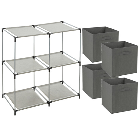 Storage basket Square Box - metal - grey - 67 x 68 cm - incl. 4 storage basket - dark grey