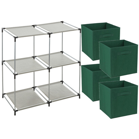 Storage basket Square Box - metal - grey - 67 x 68 cm - incl. 4 storage basket - dark green