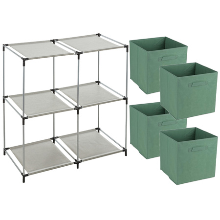 Storage basket Square Box - metal - grey - 67 x 68 cm - incl. 4 storage basket - green