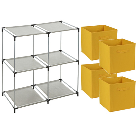 Storage basket Square Box - metal - grey - 67 x 68 cm - incl. 4 storage basket - ocher yellow