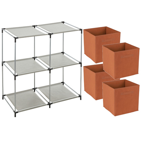 Storage basket Square Box - metal - grey - 67 x 68 cm - incl. 4 storage basket - orange
