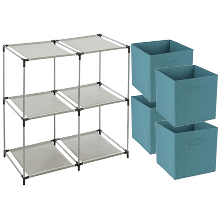Storage basket Square Box - metal - grey - 67 x 68 cm - incl. 4 storage basket - petrol blue