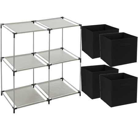 Storage basket Square Box - metal - grey - 67 x 68 cm - incl. 4 storage basket - black
