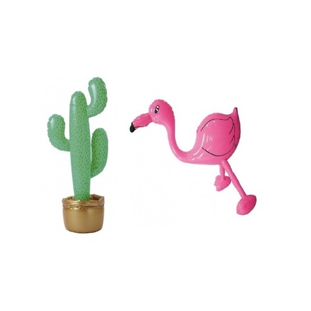 Opblaasbare tropische set cactus met flamingo