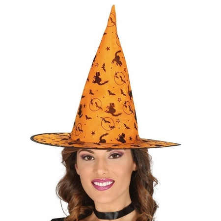 Orange witch hat with print for women