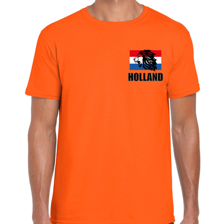 Oranje shirt met  brullende leeuw embleem op borst heren - Holland supporter shirt EK/ WK