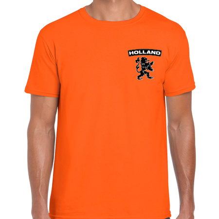 Oranje shirt met oranje leeuw embleem op borst heren - Holland / Nederland supporter shirt EK/ WK