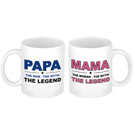 Papa en mama the legend mok - Cadeau beker set voor Papa en Mama