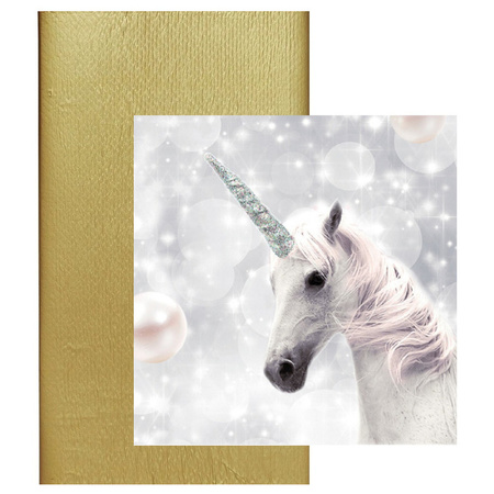 Paper tablecloth gold and unicorn napkins