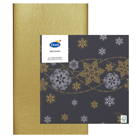 Papieren tafelkleed/tafellaken goud inclusief sneeuwvlok servetten