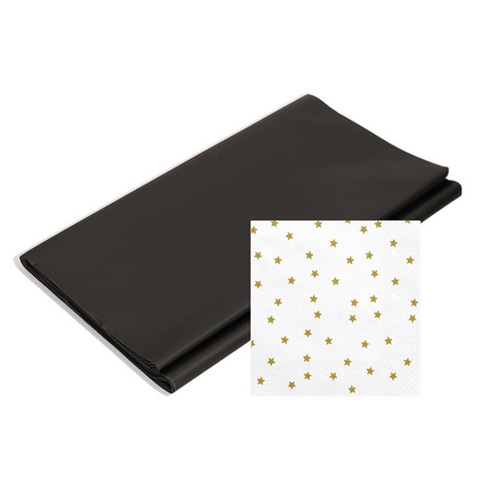 Paper tablecloth black and napkins with stars
