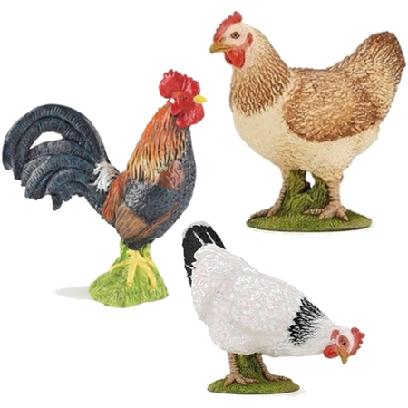 Plastic speelgoed boerderijdieren set van 3x stuks kippen