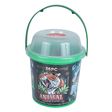 Wild toy animals in bucket - plastic - 36 pcs