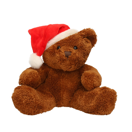 Plush brown bear with Santa hat ca 26 cm