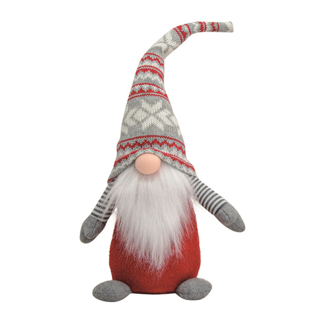 2x pieces plush decoration gnome doll red/grey female and male 45 x 14 cm