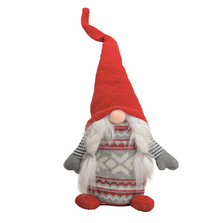 Plush decoration gnome doll red/grey female 45 x 14 cm