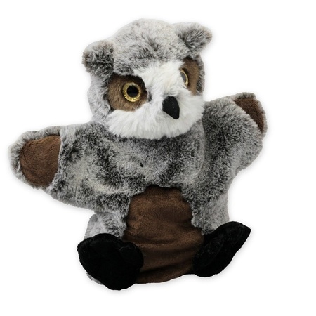 Plush grey owl hand puppet 22 cm cuddle toy